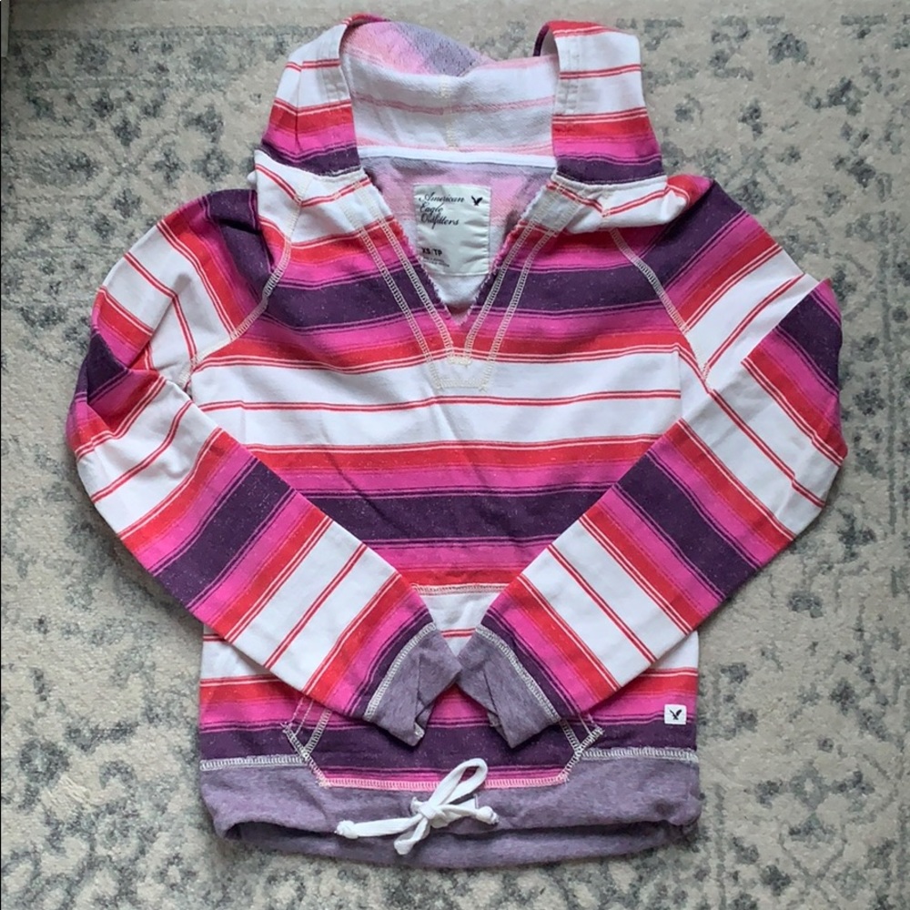 American Eagle Striped Beachy Hoodie XS Pink